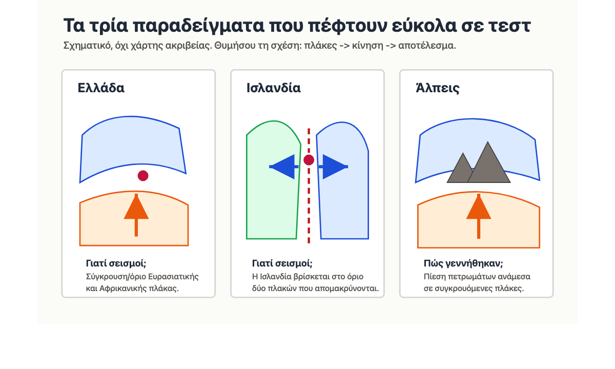 Παραδείγματα Ελλάδας, Ισλανδίας και Άλπεων